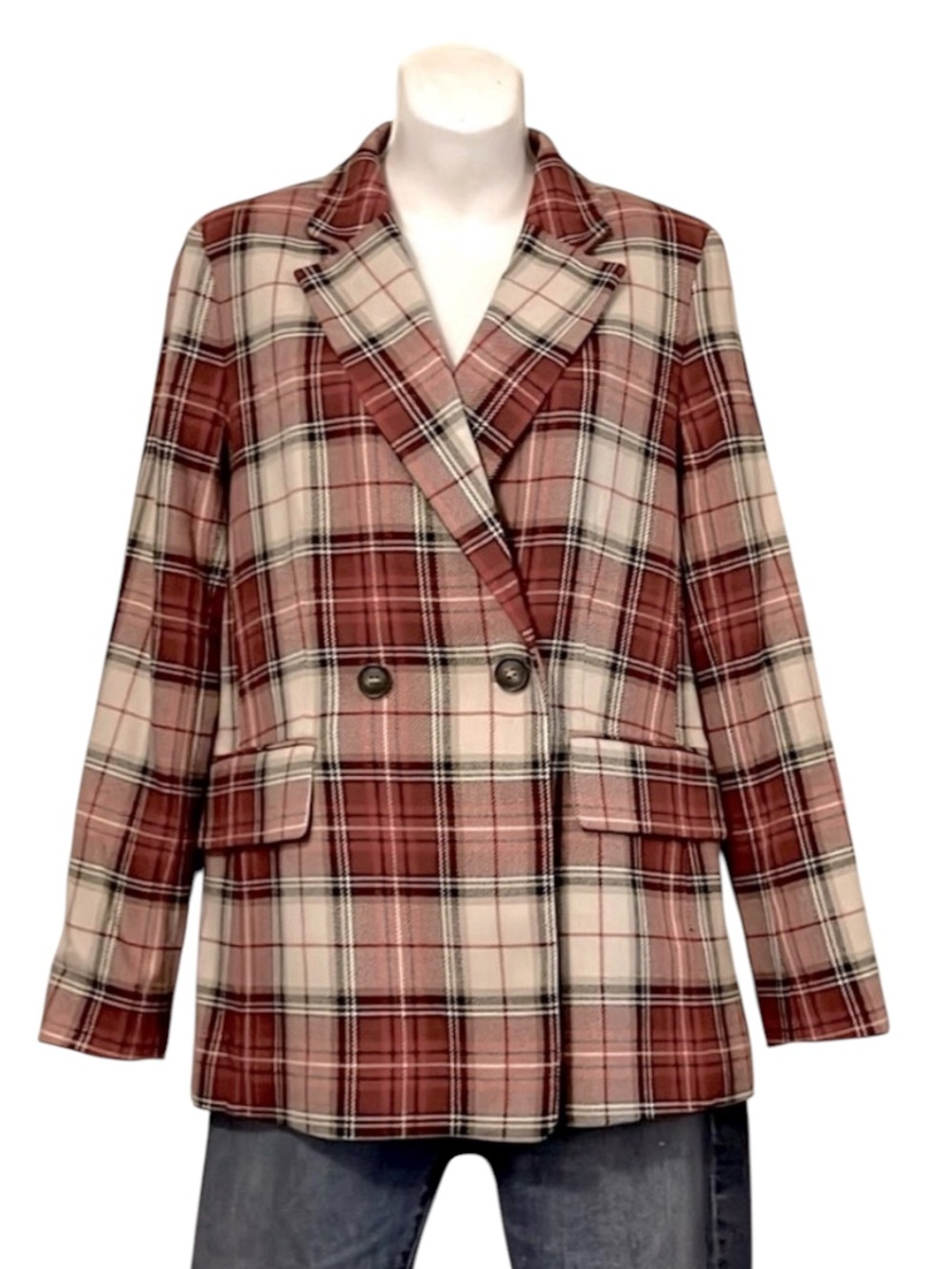 H&M Women’s Plaid Double Breasted Plaid Tweed Boxy Blazer Jacket New With Tags